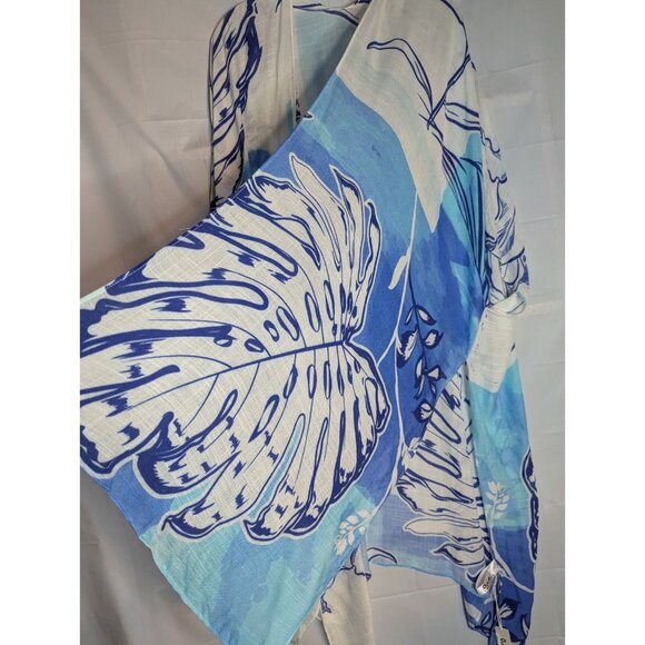 One by Onedder Women's Blue Palm Floral Kimono Cover Up Sz OS Beachy Resort Boho - Picture 7 of 15